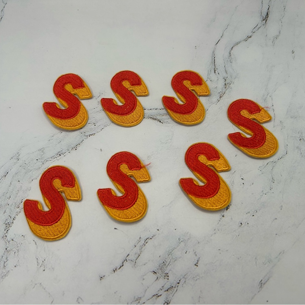 Orange Yellow Letter S 3D Embroidered Patch Set of 7 Salt Point Promo